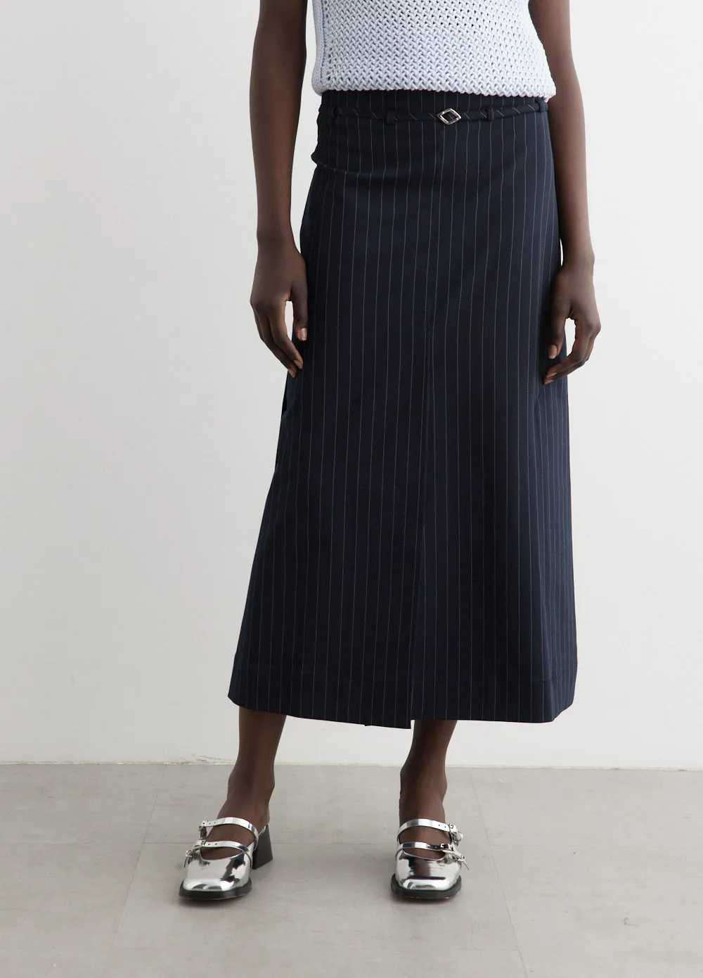 Stretch Stripe Slit Maxi Skirt