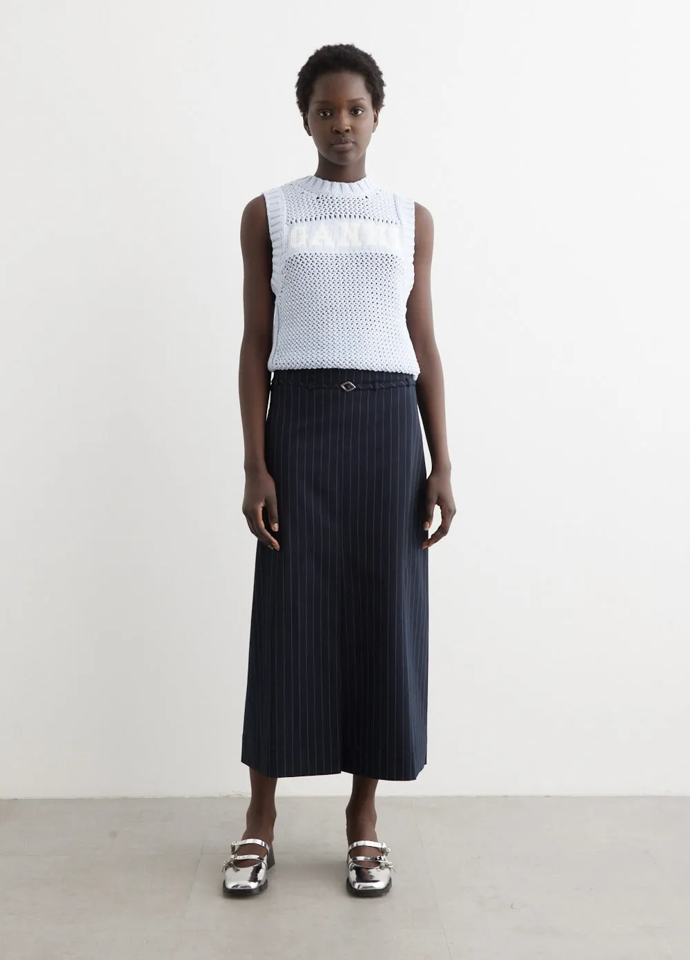 Stretch Stripe Slit Maxi Skirt