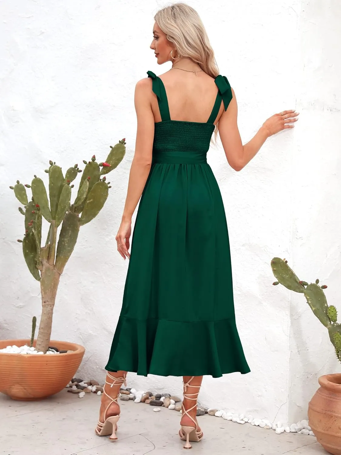 Summer Wedding Guest Dress: Womens Boho Side Split Maxi Beach Dress - Flowy Long Sundress for Vacation Party SE2311