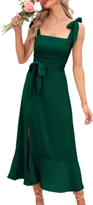 Summer Wedding Guest Dress: Womens Boho Side Split Maxi Beach Dress - Flowy Long Sundress for Vacation Party SE2311