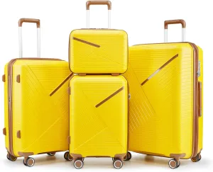 SVRCK Lightweight and Durable 4-Piece Luggage Set for Travel, Expandable Suitcases with 360 Spinner Wheels, Yellow