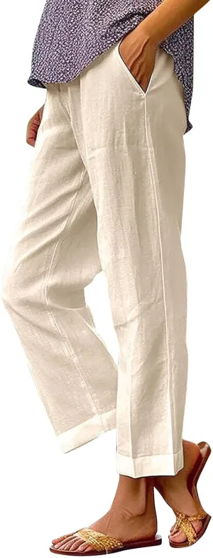 Sweat Pants for Womens Casual Cotton and Linen Long Pants Women Summer Boho Lightweight Palazzo Pants Yoga Pants