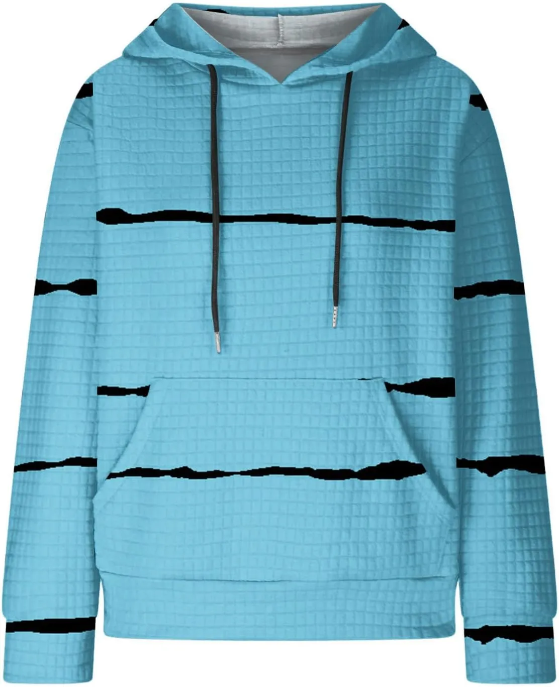 Sweatshirt for Womens Fashion Waffle Long Sleeve Striped Hoodies Casual Loose Lightweight Drawstring Pullover Shirts