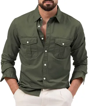 Tactical Cargo Shirts for Men Long Sleeve Quick Dry Work Shirts Outdoor Cool Button Down Hiking Fishing Casual Shirt