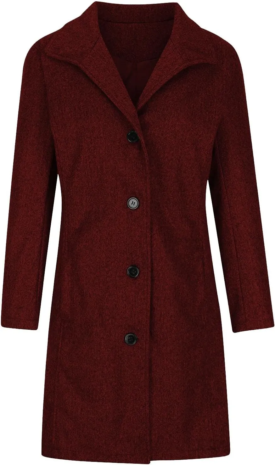 TANGNADE Women Stand Collar Single Breasted Mid Long Length Wool Blend Coat Business Peacoat Winter Warm Pea Coats Pocket