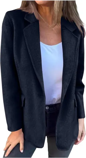 TANGNADE Women's Warm Coats Lapel Wool Coat Single Button Pea Coats Winter Wool Blend Blazer Jacket Trench Coat Outwear