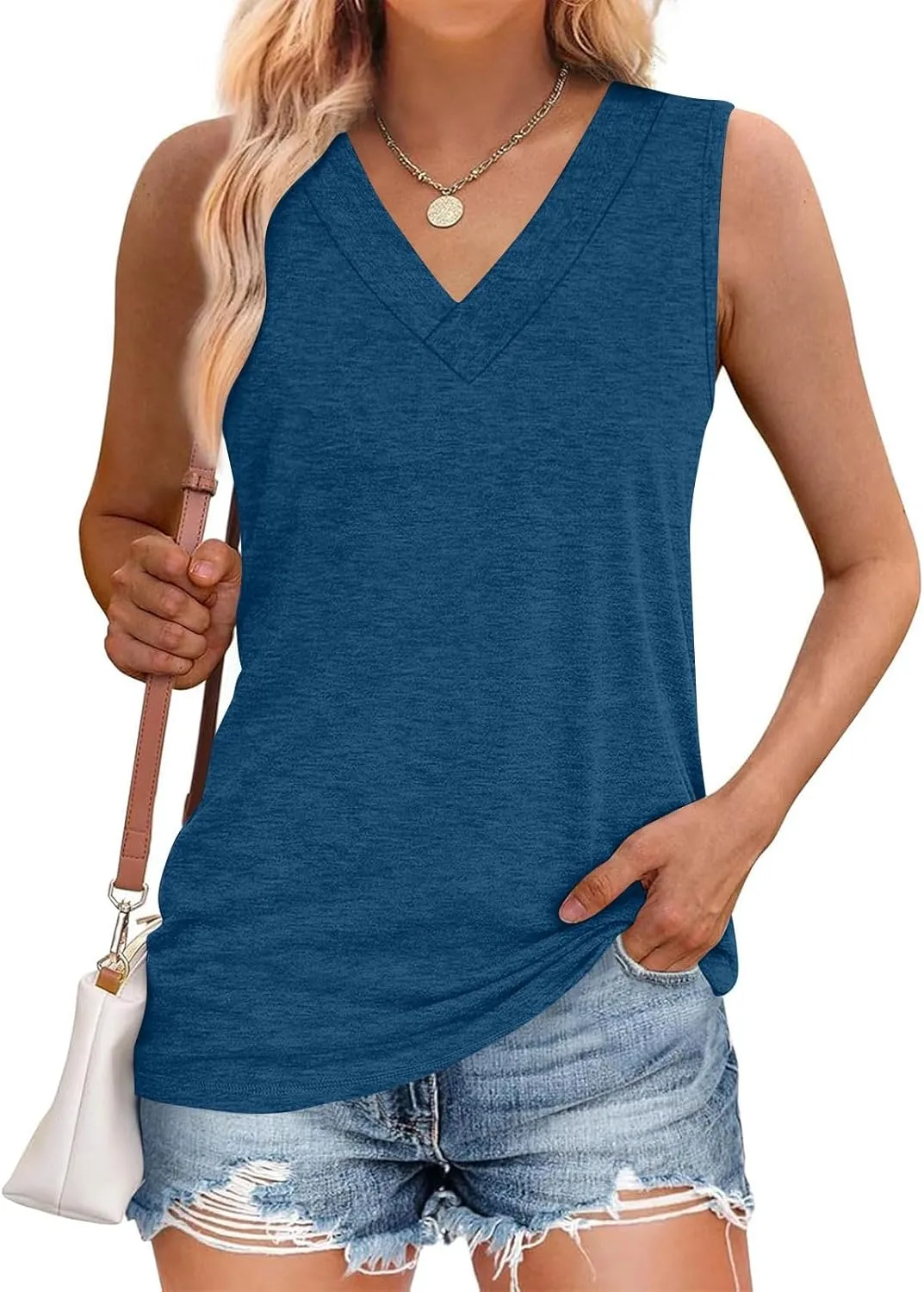Tank Top for Women Trendy V Neck Camisole Top Loose Fit Sleeveless Blouse 2025 Summer Vacation Outfits Plain Shirts