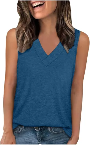 Tank Top for Women Trendy V Neck Camisole Top Loose Fit Sleeveless Blouse 2025 Summer Vacation Outfits Plain Shirts
