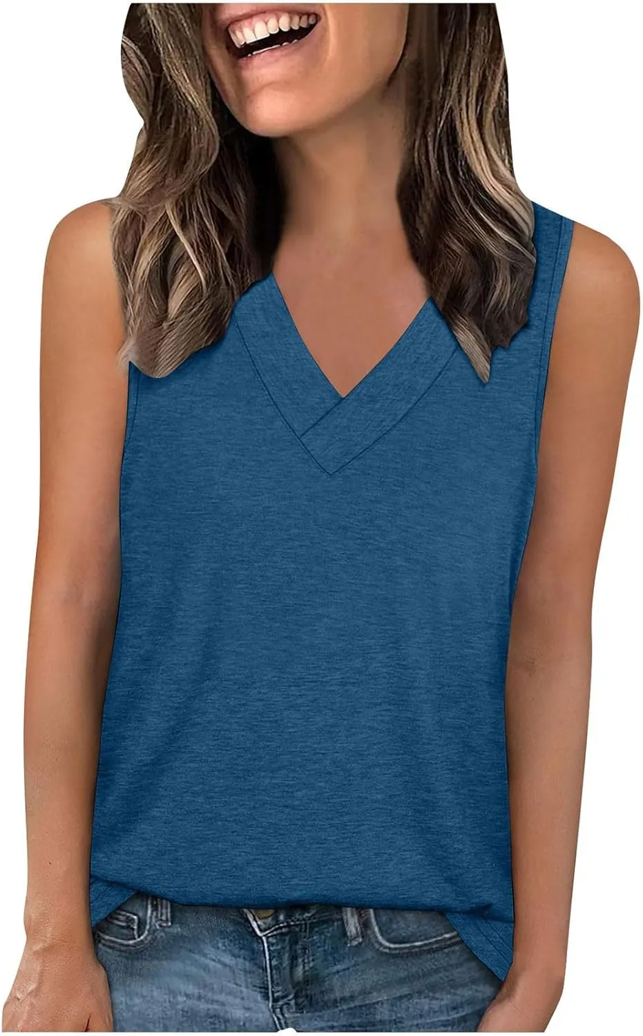 Tank Top for Women Trendy V Neck Camisole Top Loose Fit Sleeveless Blouse 2025 Summer Vacation Outfits Plain Shirts