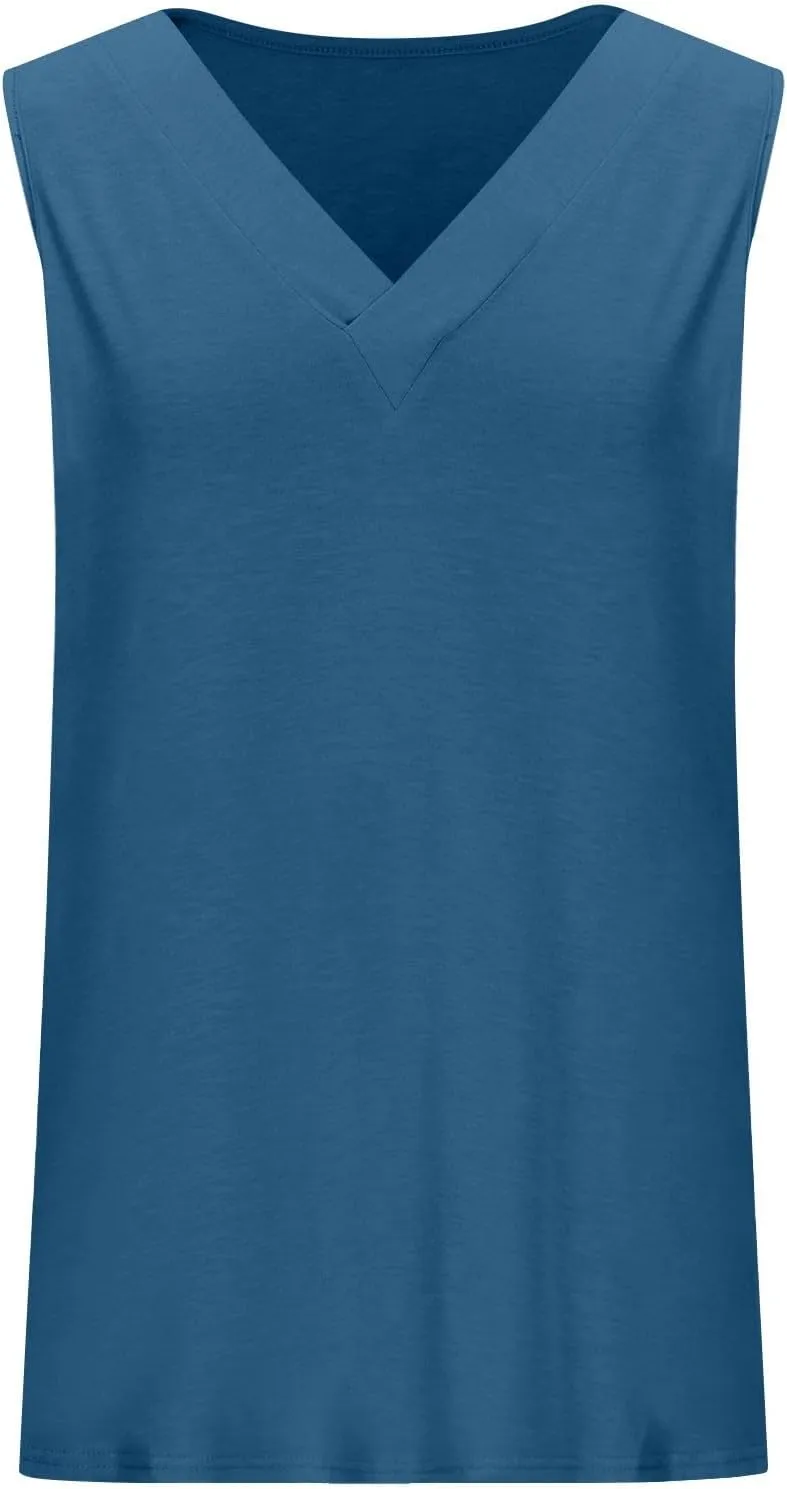 Tank Top for Women Trendy V Neck Camisole Top Loose Fit Sleeveless Blouse 2025 Summer Vacation Outfits Plain Shirts