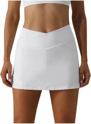 Tennis Mini Skirts for Women Side Slits High Waist Elastic Athletic Skort Lightweight Running Workout Skirts with Shorts