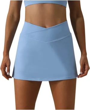 Tennis Mini Skirts for Women Side Slits High Waist Elastic Athletic Skort Lightweight Running Workout Skirts with Shorts