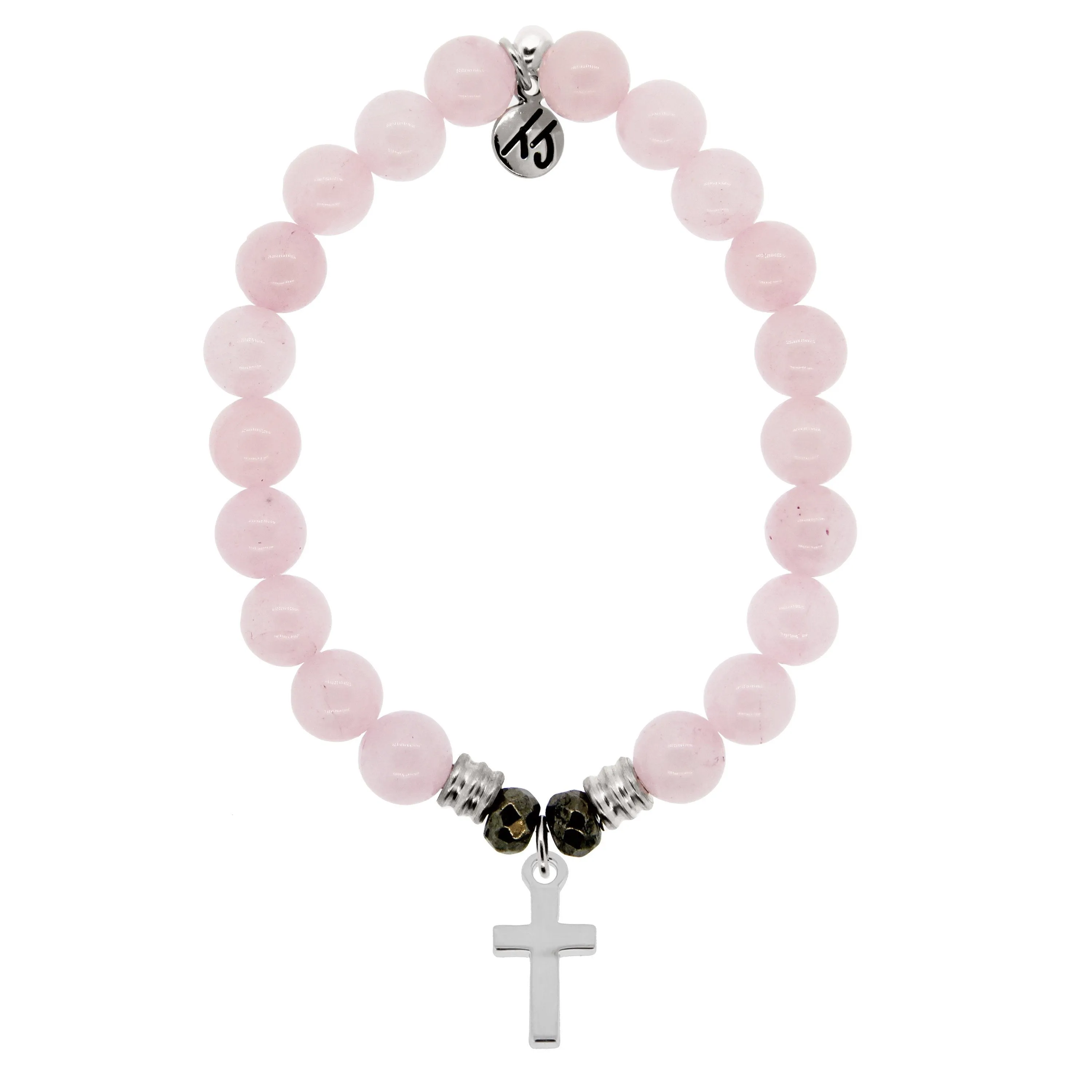 T.Jazelle- Rose Quartz "Cross" charm Bracelet