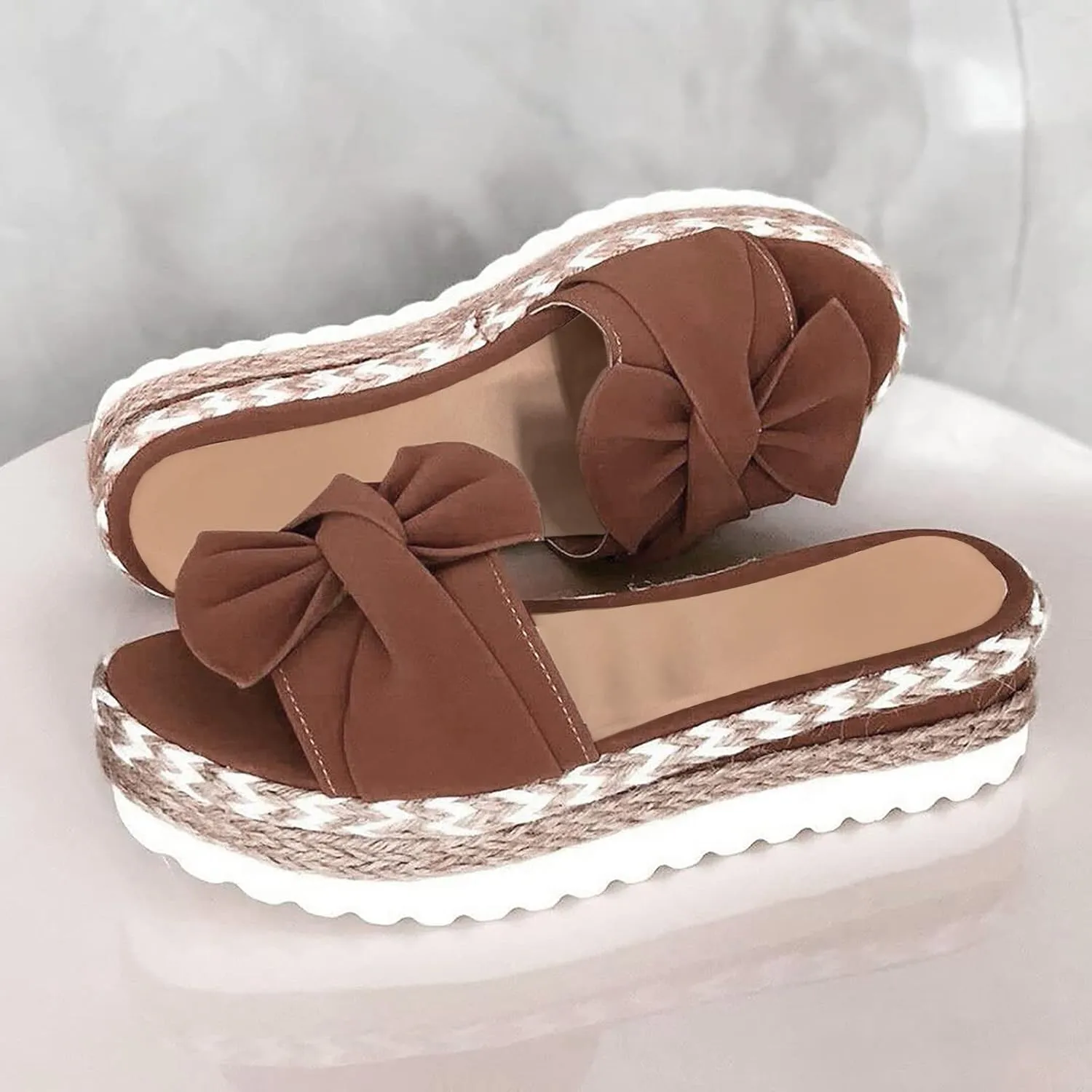 Toe Bow Weave Summer Breathable Open Sandals Flat Slip On Shoes Women's Beach Women's Slider Strap Sandals