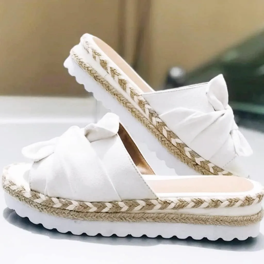 Toe Bow Weave Summer Breathable Open Sandals Flat Slip On Shoes Women's Beach Women's Slider Strap Sandals