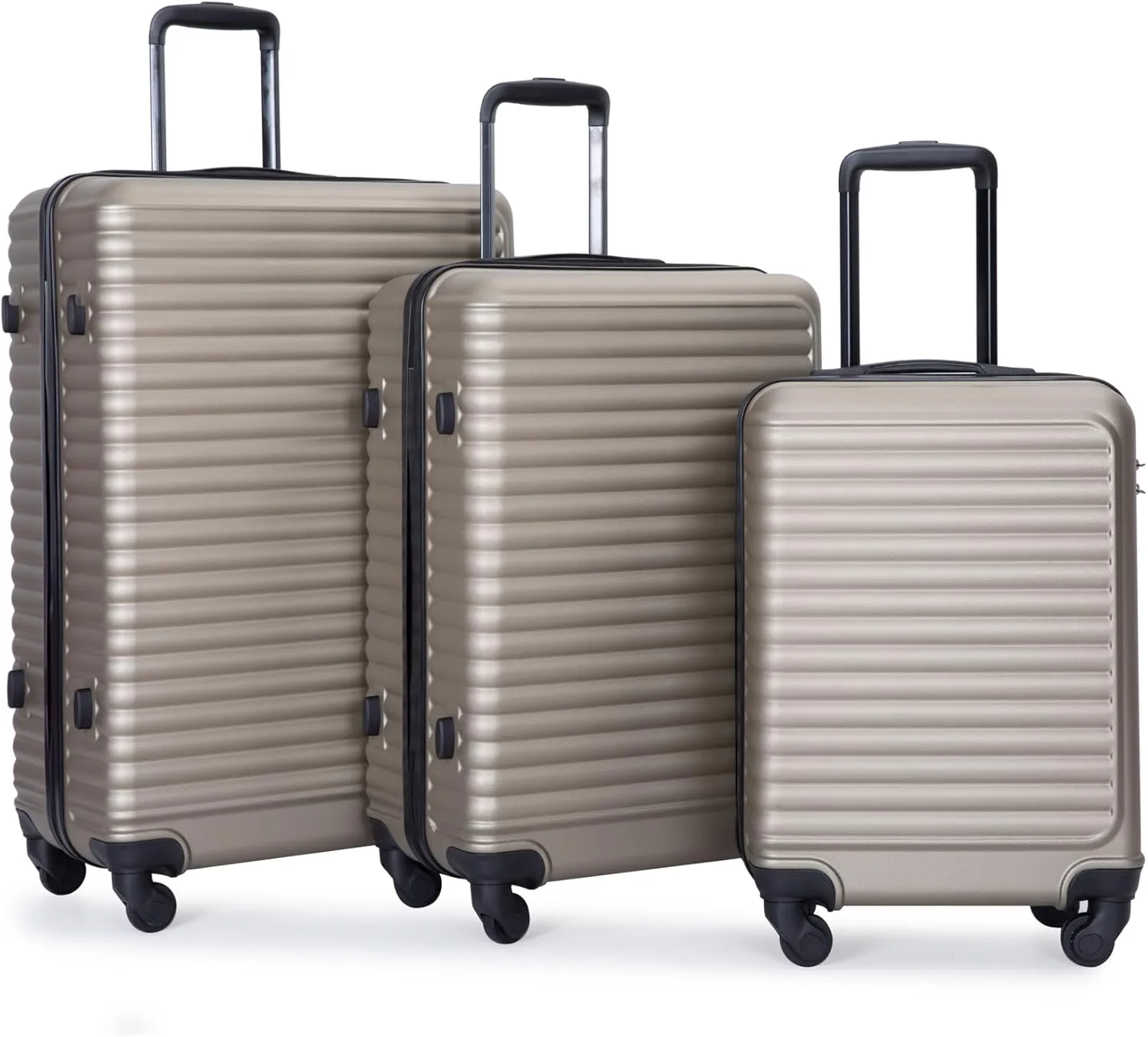 Travel Light with 3 Piece Luggage Set, Lightweight and Durable ABS Suitcases with Spinner Wheels, Gold Color