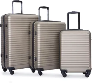 Travel Light with 3 Piece Luggage Set, Lightweight and Durable ABS Suitcases with Spinner Wheels, Gold Color
