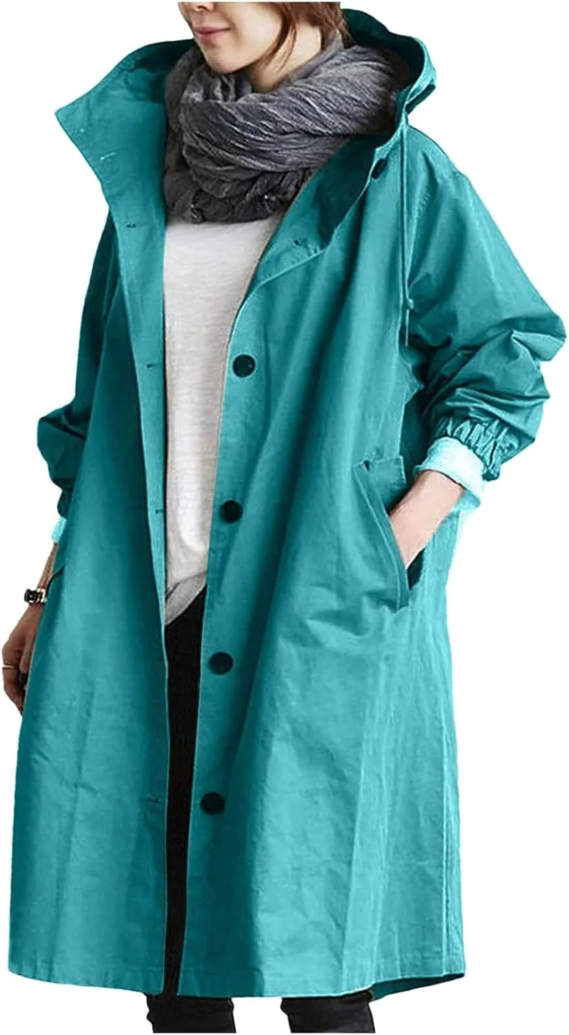 Trench Coat for Women 2024 Rain Jacket Loose Winter Hooded Oversized Elegant Windbreaker Comfortable Coat Fall Outwear