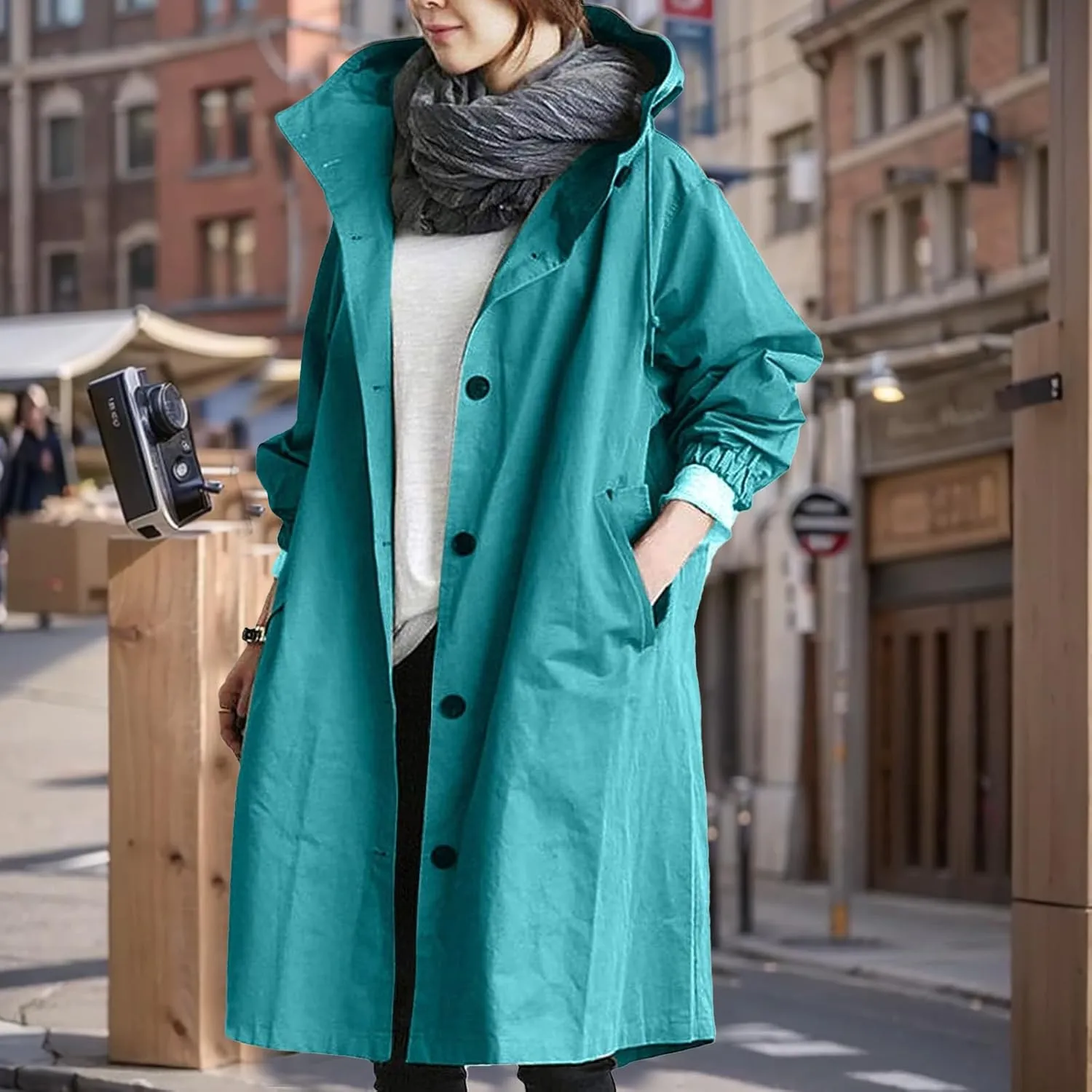 Trench Coat for Women 2024 Rain Jacket Loose Winter Hooded Oversized Elegant Windbreaker Comfortable Coat Fall Outwear