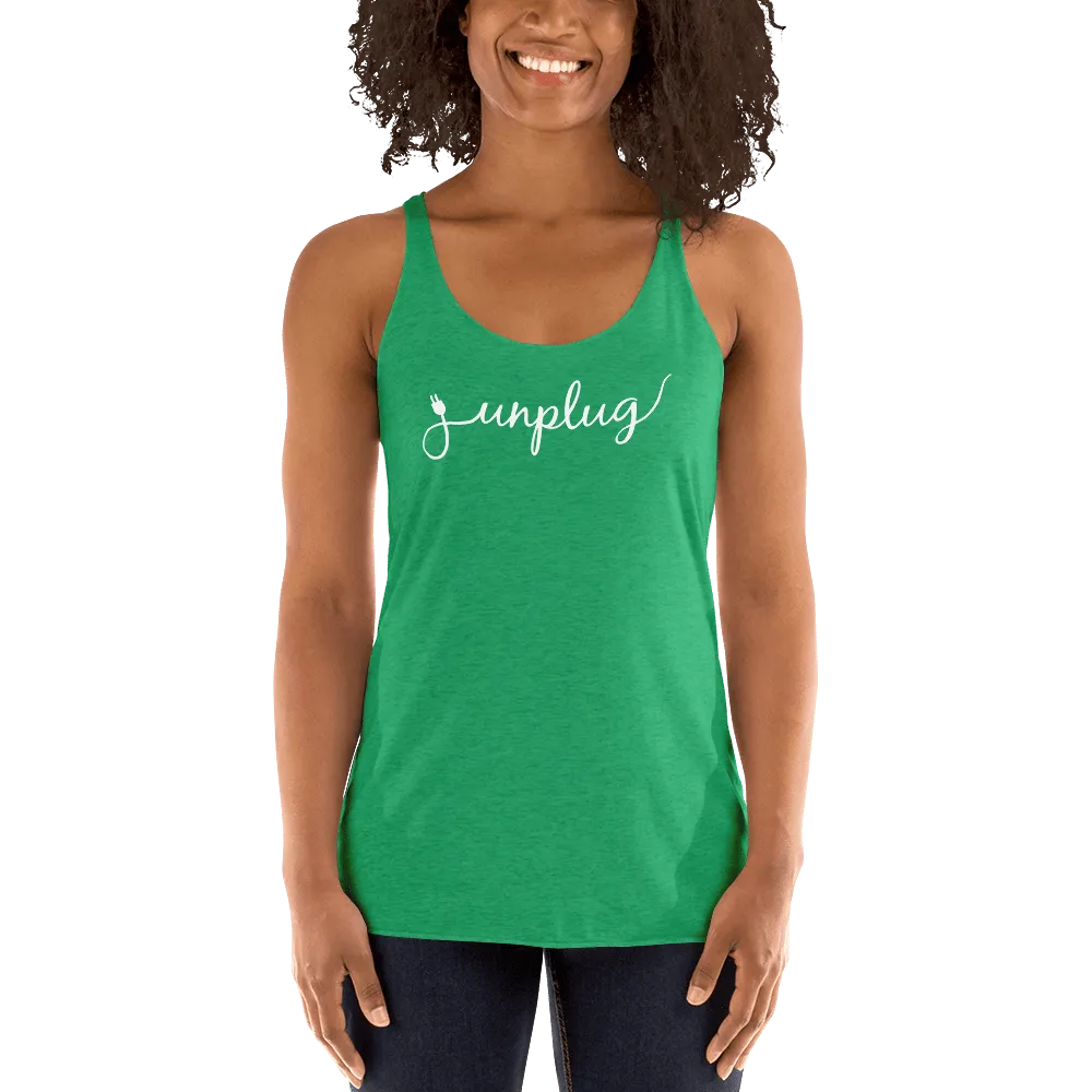 Unplug - Gentle Reminders - White text -  Women's Racerback Tank