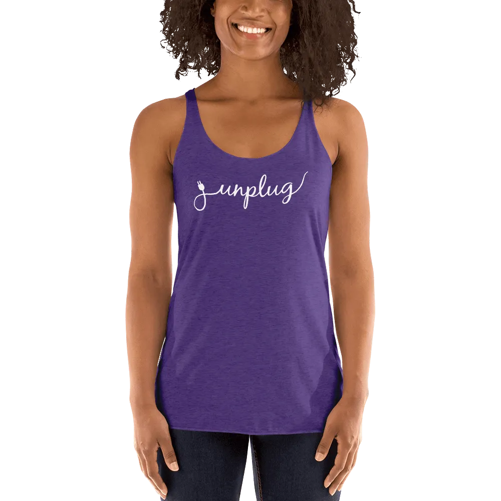 Unplug - Gentle Reminders - White text -  Women's Racerback Tank