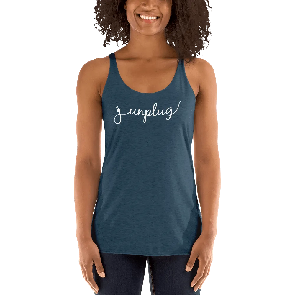 Unplug - Gentle Reminders - White text -  Women's Racerback Tank