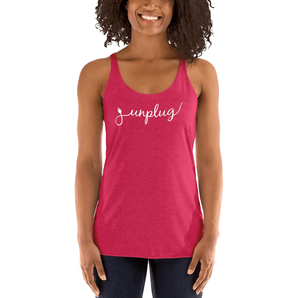 Unplug - Gentle Reminders - White text -  Women's Racerback Tank