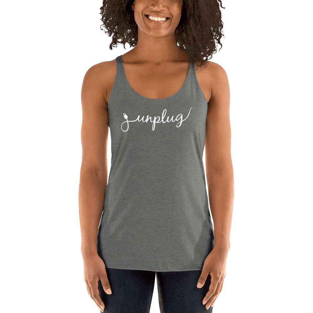 Unplug - Gentle Reminders - White text -  Women's Racerback Tank