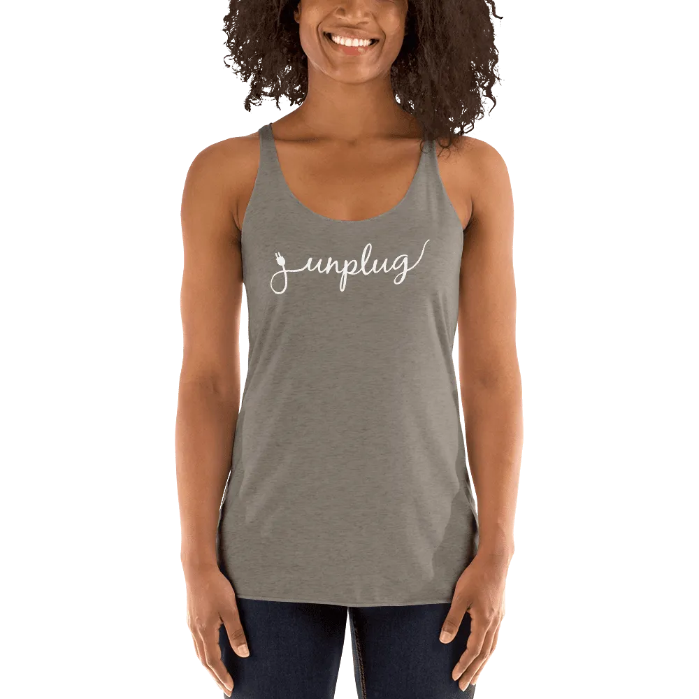 Unplug - Gentle Reminders - White text -  Women's Racerback Tank