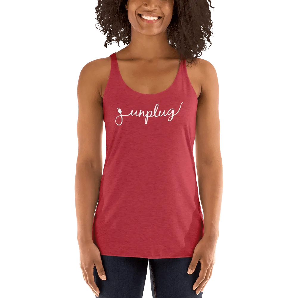 Unplug - Gentle Reminders - White text -  Women's Racerback Tank