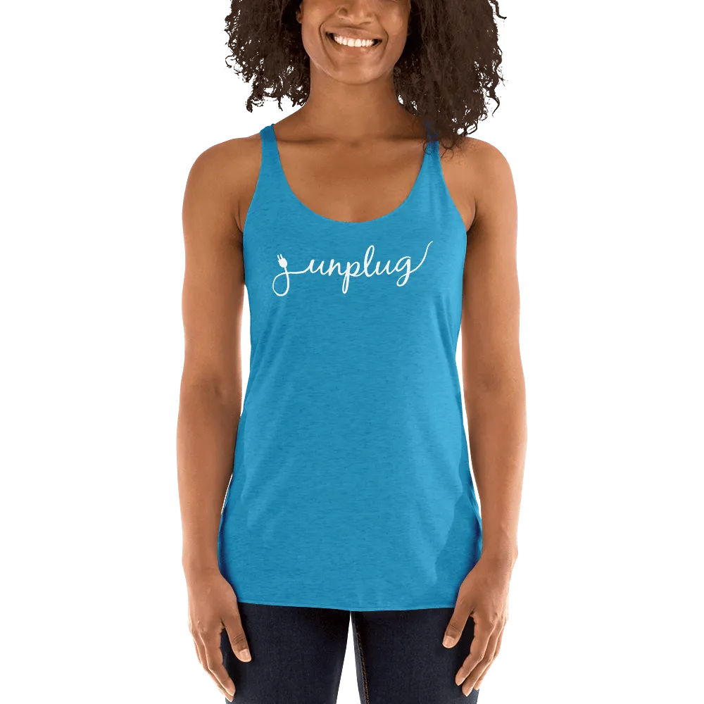 Unplug - Gentle Reminders - White text -  Women's Racerback Tank
