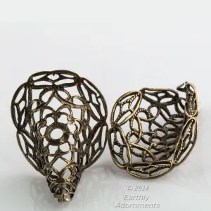 Vintage oxidized brass laced filigree bead cap. 18x20mm. Pkg of 1. B9-2284(e)