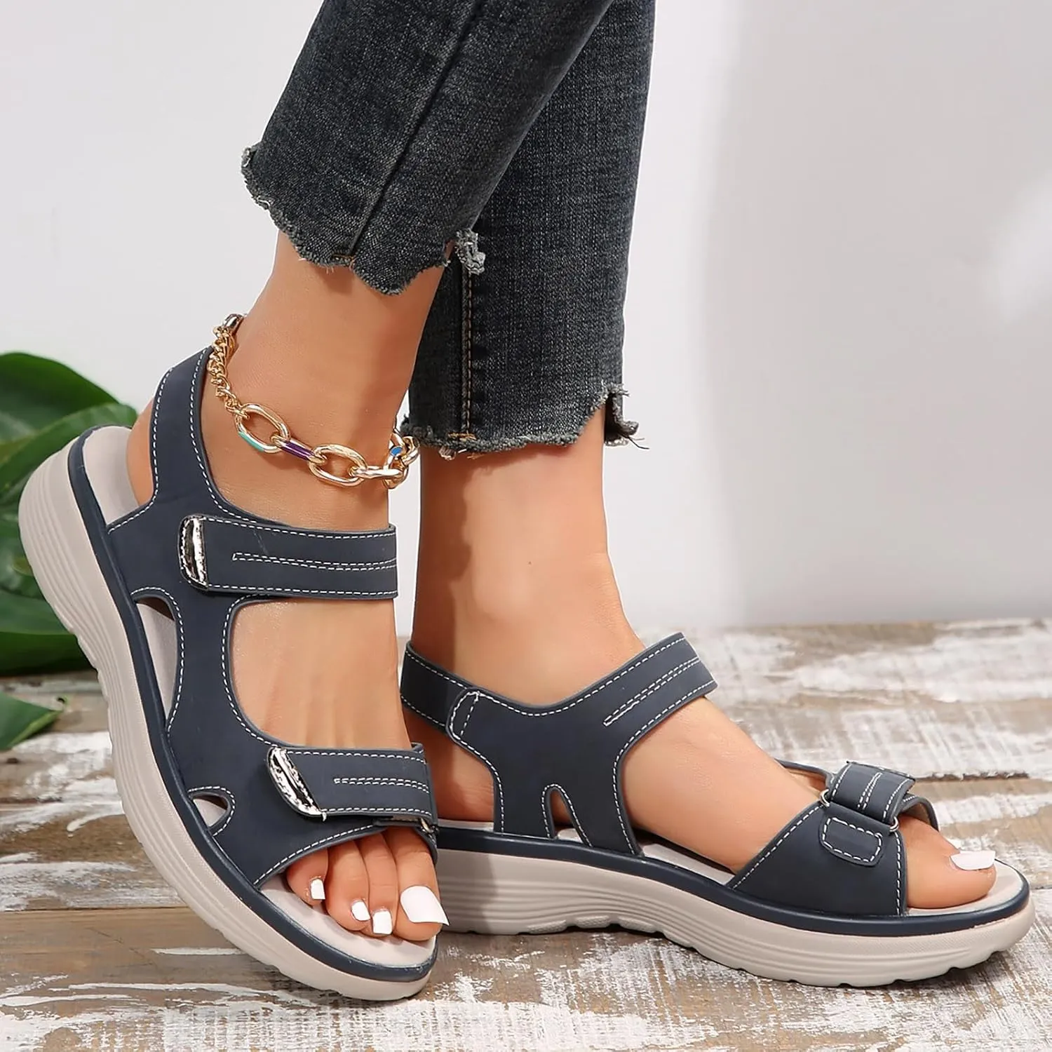 Walking Sandals Women Arch Support Dressy Summer Comfortable Orthopedic Sandals Wide Width Dress Shoes Soft Cushion Foam Wedges Comfy Recovery Hiking Sandal Non Slip Best Walking Shoes