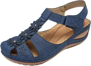 Wedge Sandals for Women Closed Toe Comfortable with Massage Function Outdoor Platform Orthotic Slippers Arch Support Shoes Orthopedic Dressy Summer Buckle Ankle Strap Espadrilles