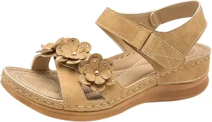 Wedge Sandals for Women Comfortable Dressy Summer Open Toe Orthotic Sandals Fashion Flower Decorate Casual Sandal Soft Cushion Low Wedge Walking Shoes Outdoor