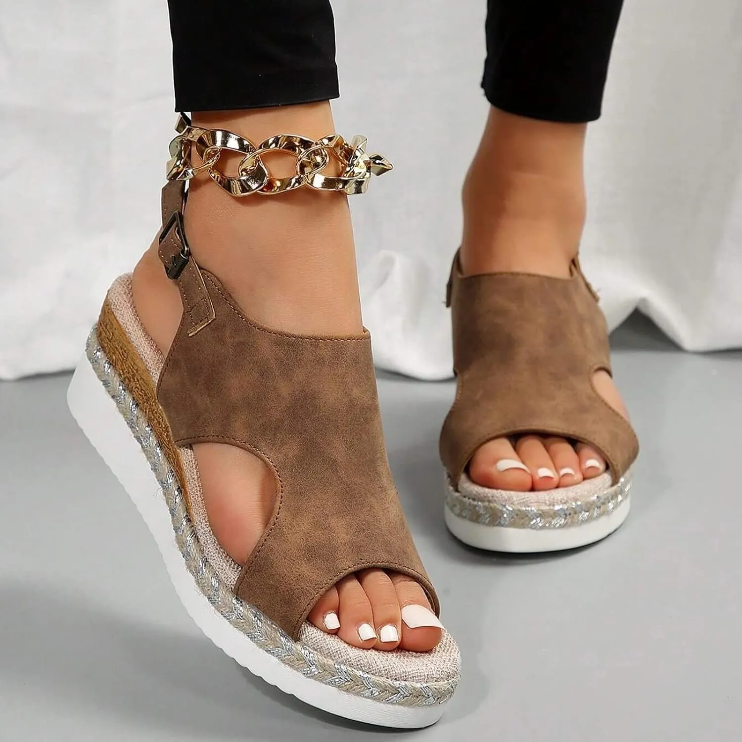 Wedge Sandals for Women Women's Platform Wedge Sandals Slip on Summer Soft Sandal Beach Arch Support Comfortable