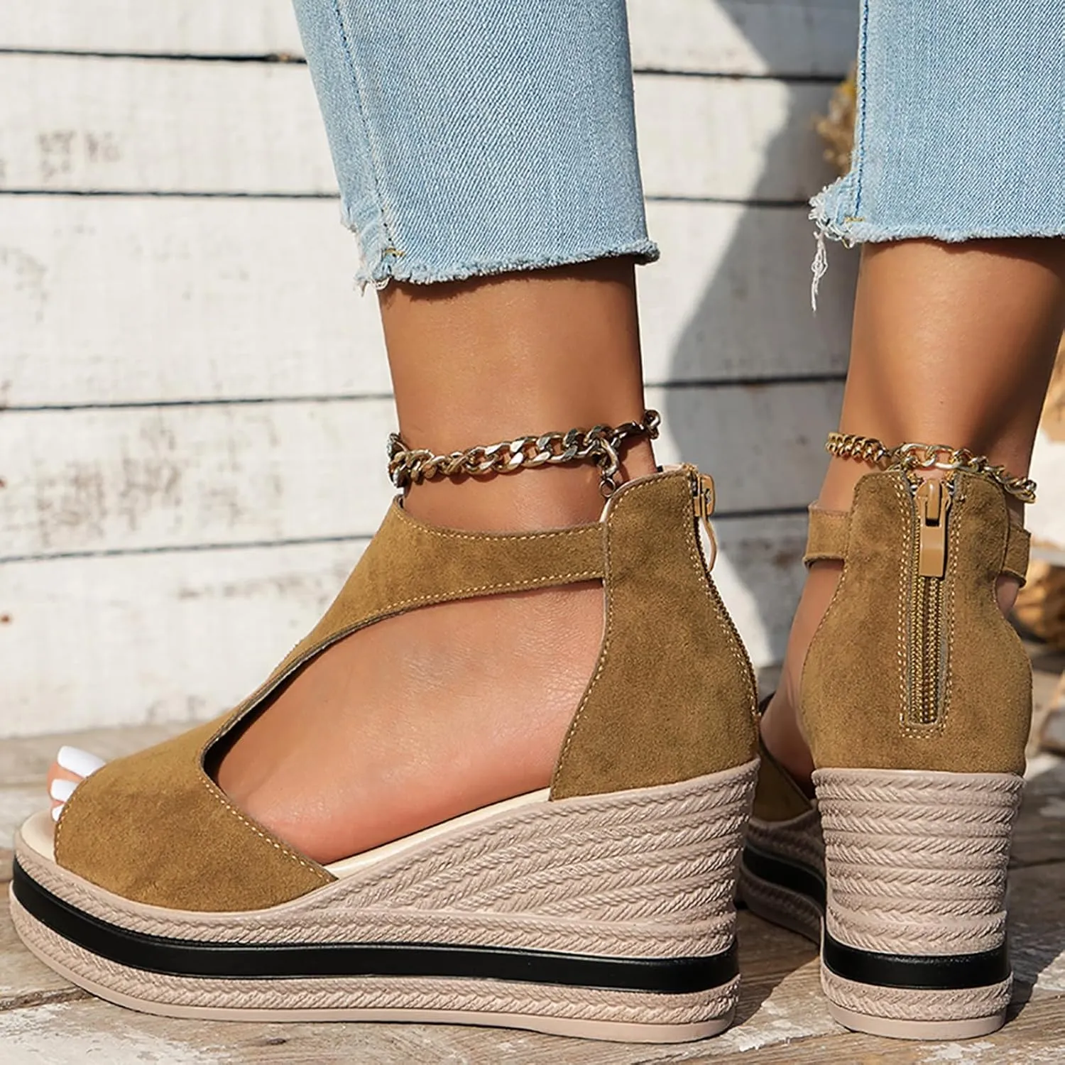 Wedges for Women Women's Platform Wedge Sandals Slip on Arch Support Walking Sandal Soft Comfortable Summer