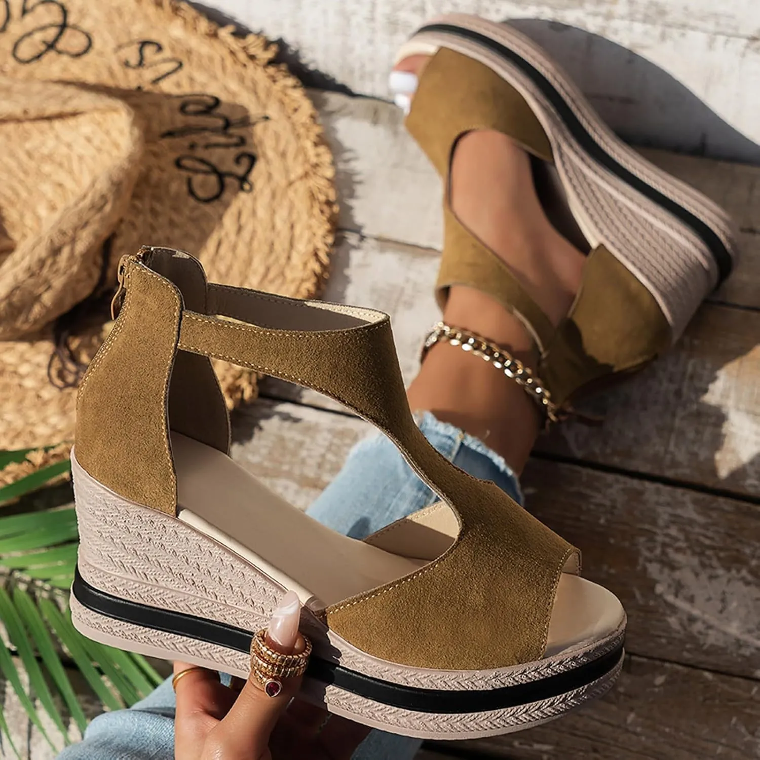 Wedges for Women Women's Platform Wedge Sandals Slip on Arch Support Walking Sandal Soft Comfortable Summer