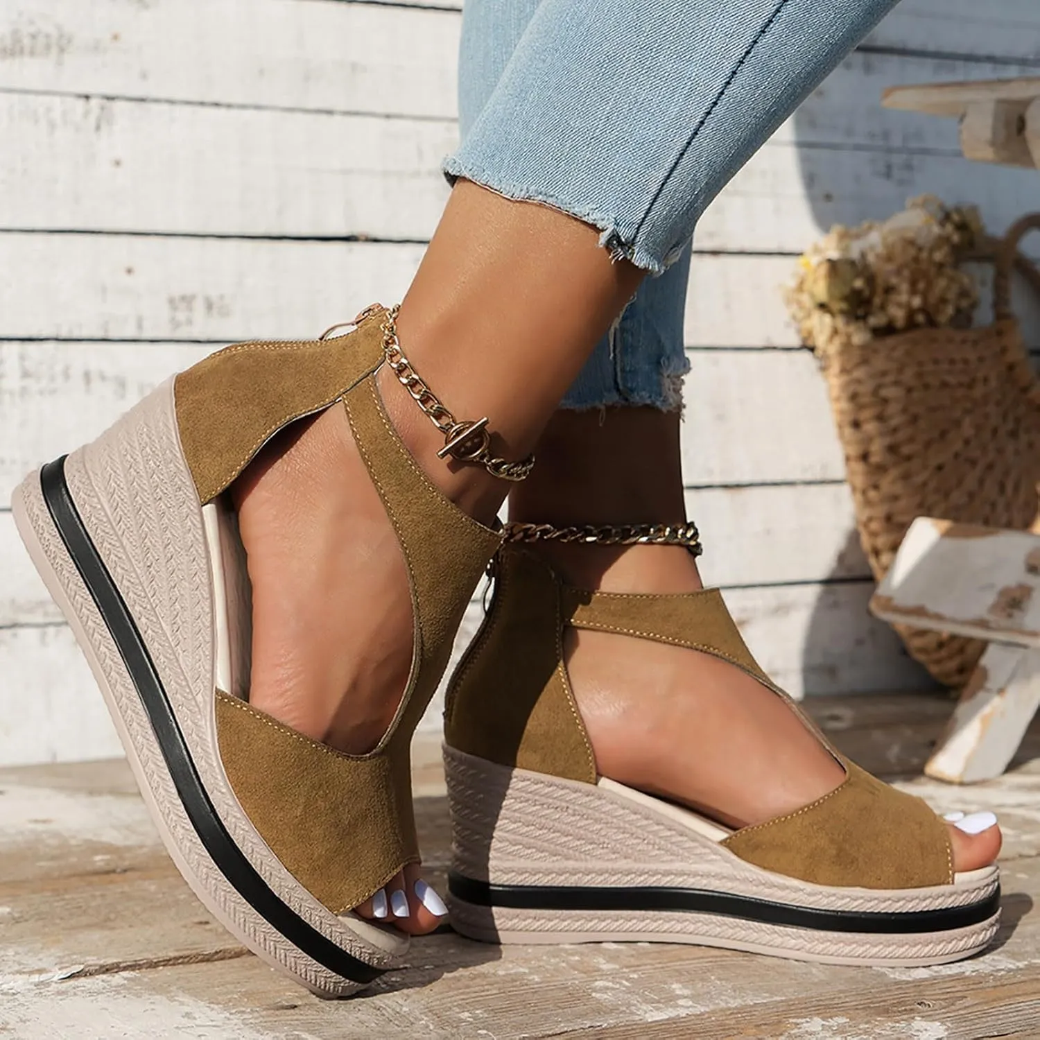 Wedges for Women Women's Platform Wedge Sandals Slip on Arch Support Walking Sandal Soft Comfortable Summer