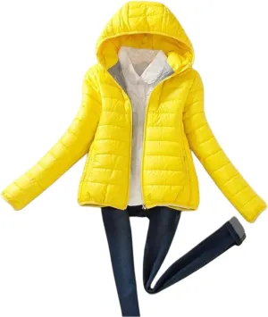 Winter Jackets for Women Trendy Warm Lightweight Puffer Coats Solid Quilted Full Zip Down Outerwear with Hood