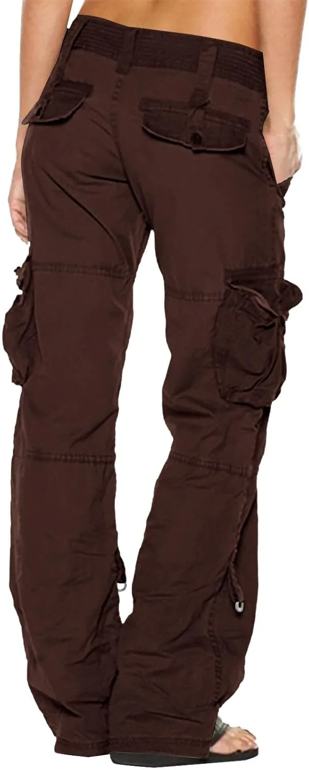 Women Cargo Pants Low Rise Tactical Pants Comfy Hiking Pants with Pockets Straight Leg Parachute Pants Long Trousers