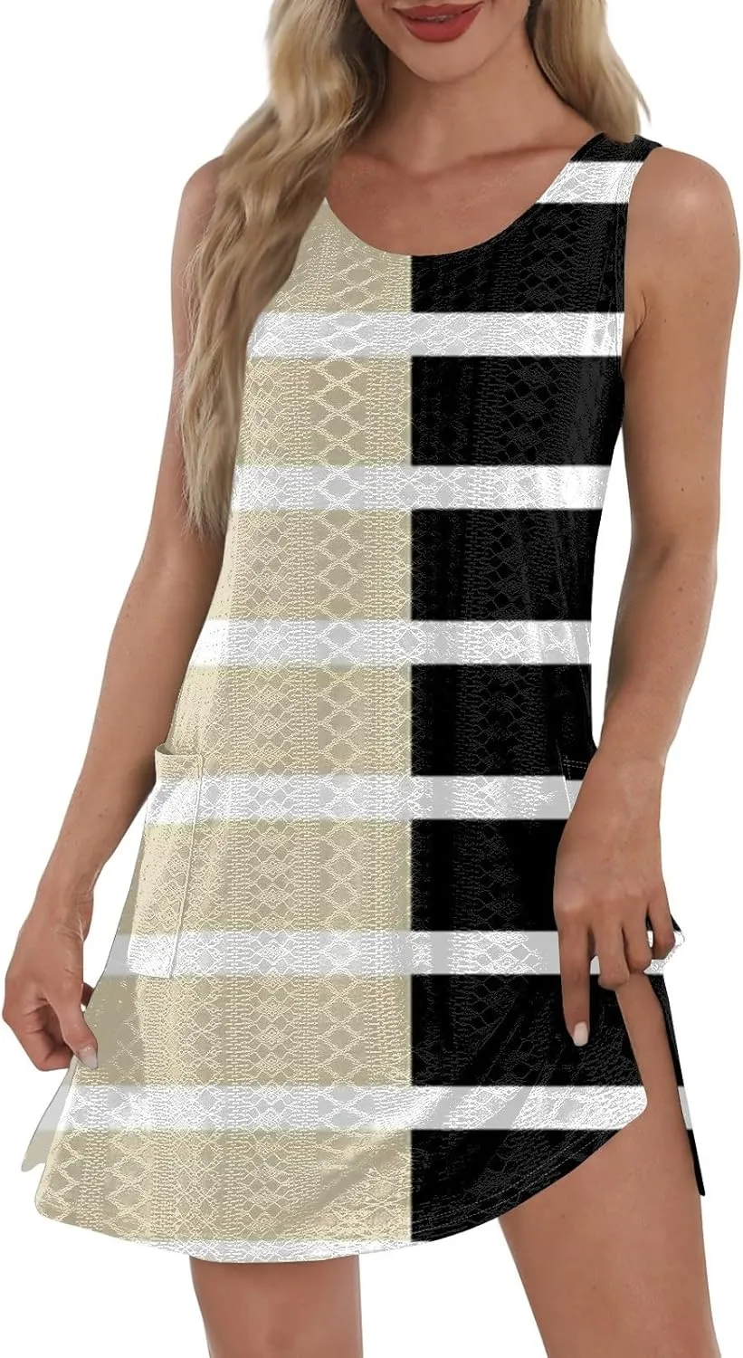 Women Casual Crew Neck Dress Floral Hawaiian Beach Sleeveless Tank Dresses 2025 Spring Summer Vacation Sundress