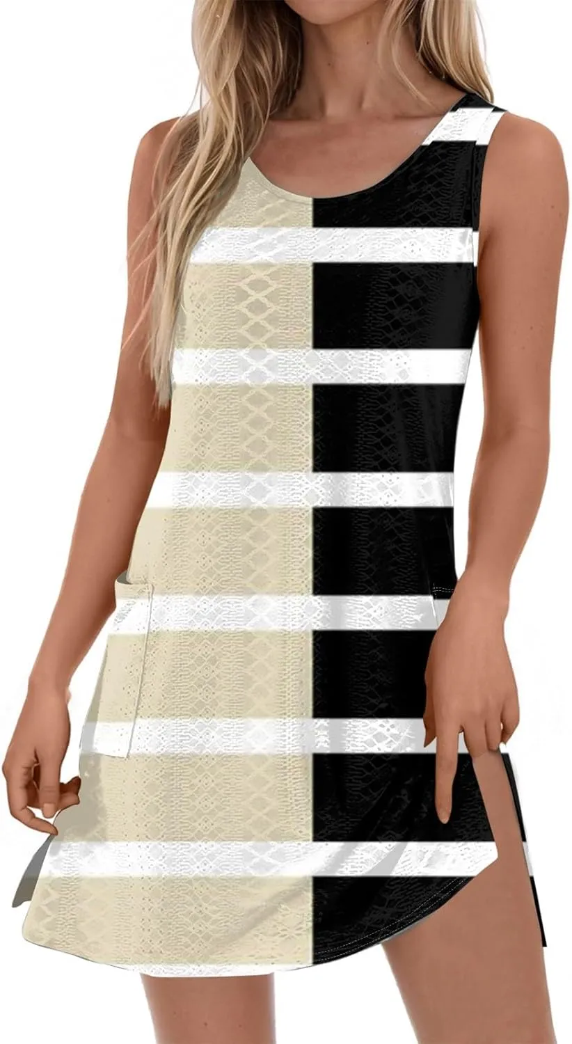 Women Casual Crew Neck Dress Floral Hawaiian Beach Sleeveless Tank Dresses 2025 Spring Summer Vacation Sundress