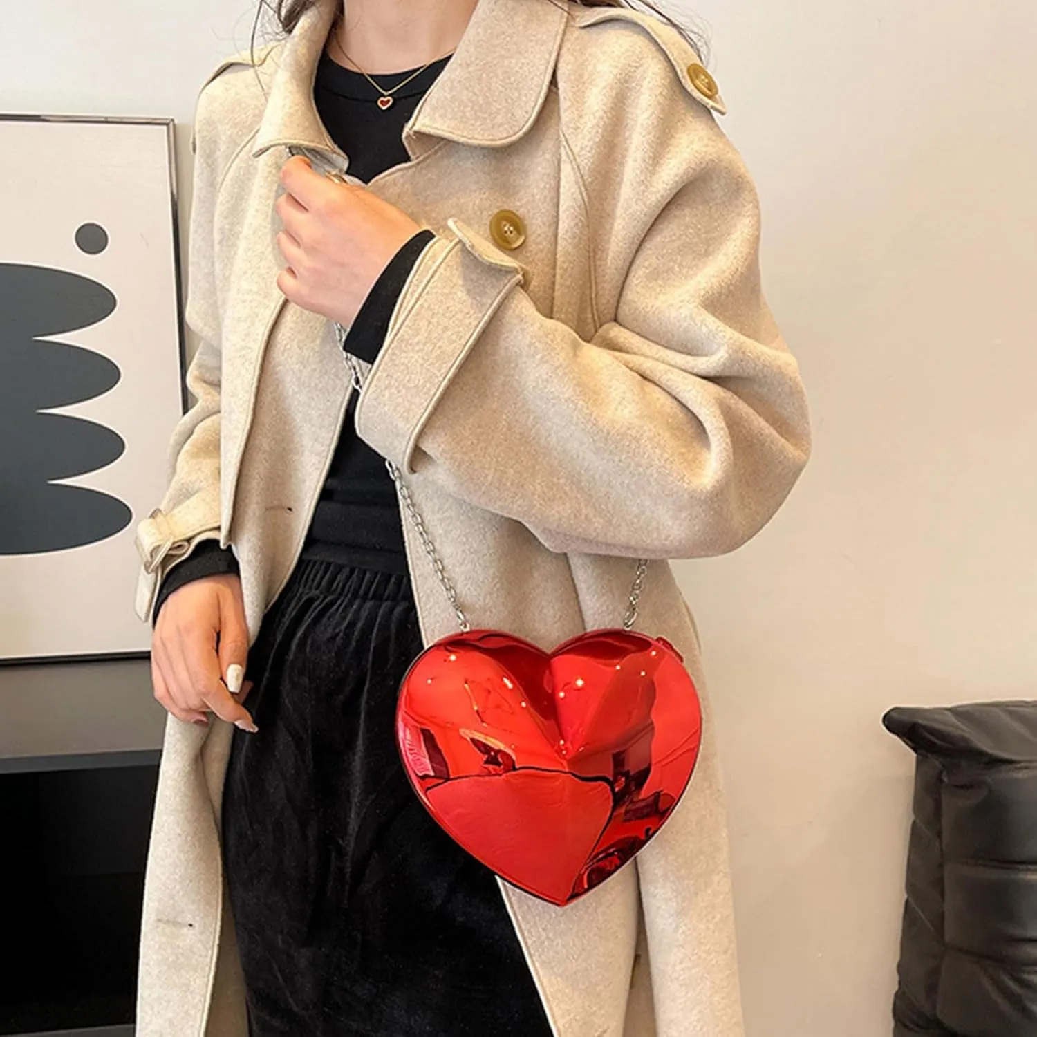 Women Evening Bag Acrylic Crossbody Bag Evening Clutches Bag Heart Shaped Handbag Chain Strap Shoulder Bag Change Purse