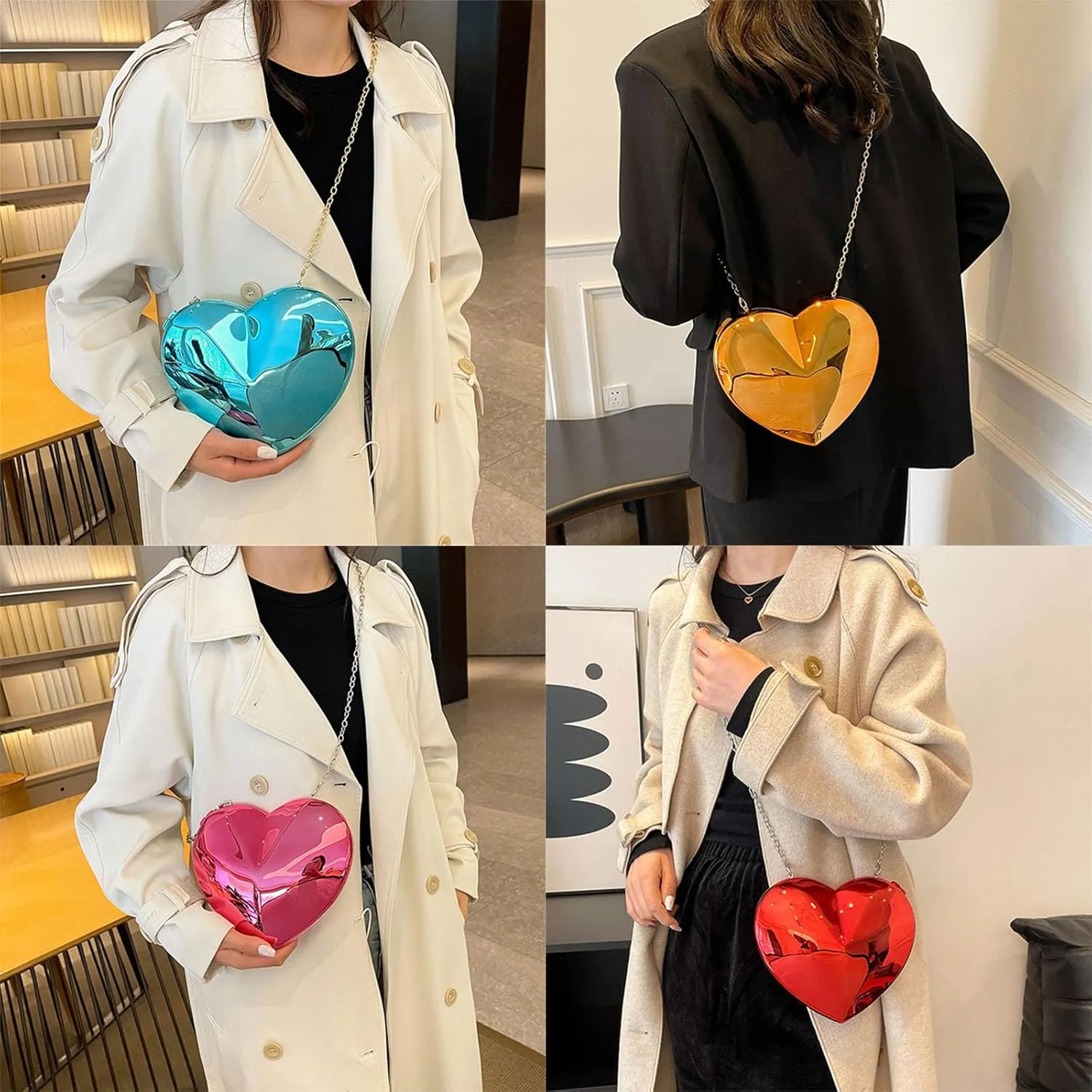 Women Evening Bag Acrylic Crossbody Bag Evening Clutches Bag Heart Shaped Handbag Chain Strap Shoulder Bag Change Purse