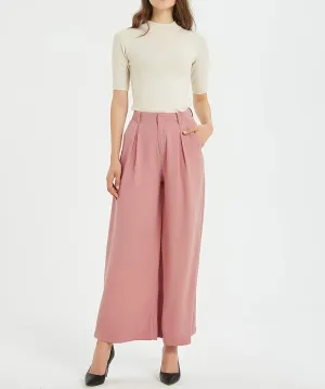 Women High Waist Casual Wide Leg Pants Elegant Work Pants Palazzo Pants Trousers with Pockets Lounge Pants Flowy
