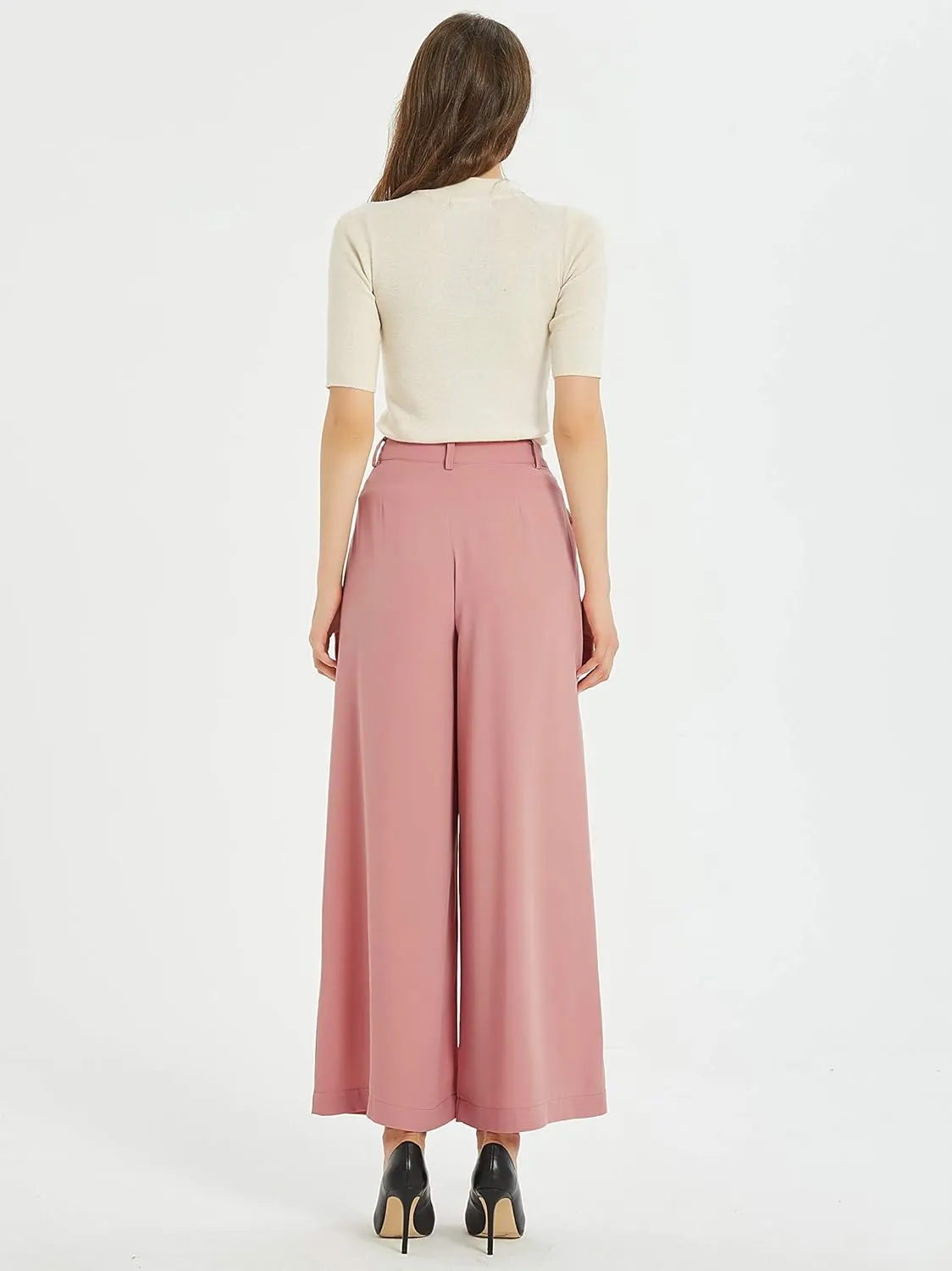 Women High Waist Casual Wide Leg Pants Elegant Work Pants Palazzo Pants Trousers with Pockets Lounge Pants Flowy