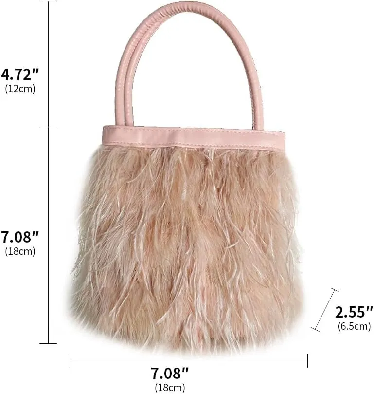 Women Ostrich Feather Purse Tote Bag Fluffy Purse Clutch Feather Evening Handbag Purses and Clutches for Wedding Party Pink