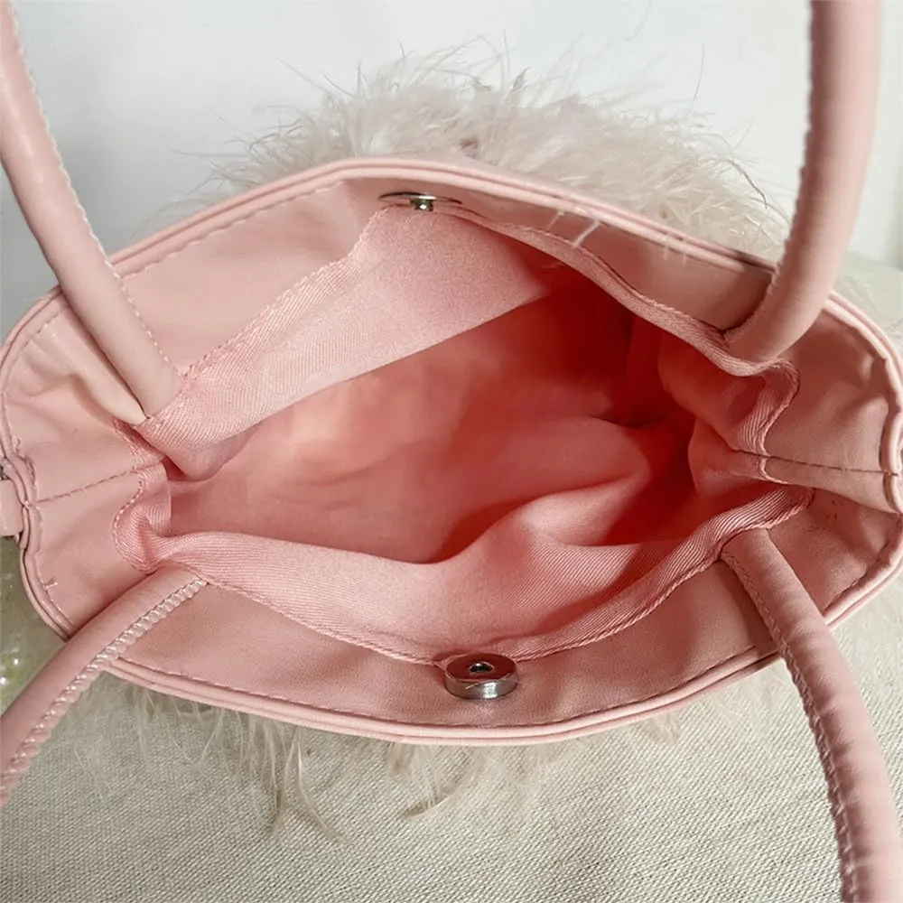 Women Ostrich Feather Purse Tote Bag Fluffy Purse Clutch Feather Evening Handbag Purses and Clutches for Wedding Party Pink