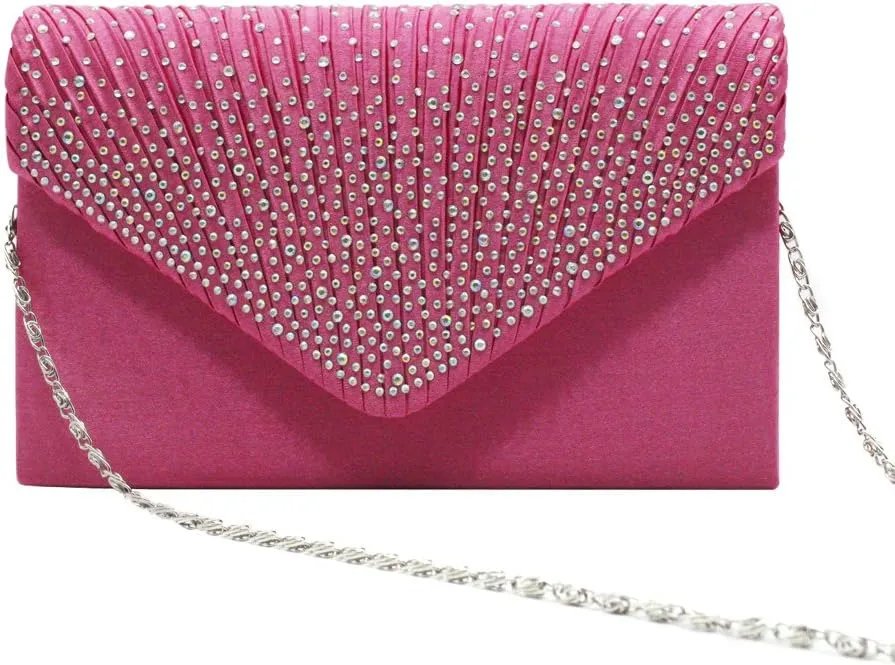 Women Rhinestone Decor Envelope Clutch Bag Evening Party Handbag Purse (White)